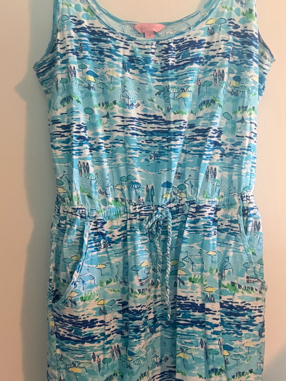 Lilly Pulitzer Kori dress in High Tide—Beach Print Sleeveless Drawstring Dress